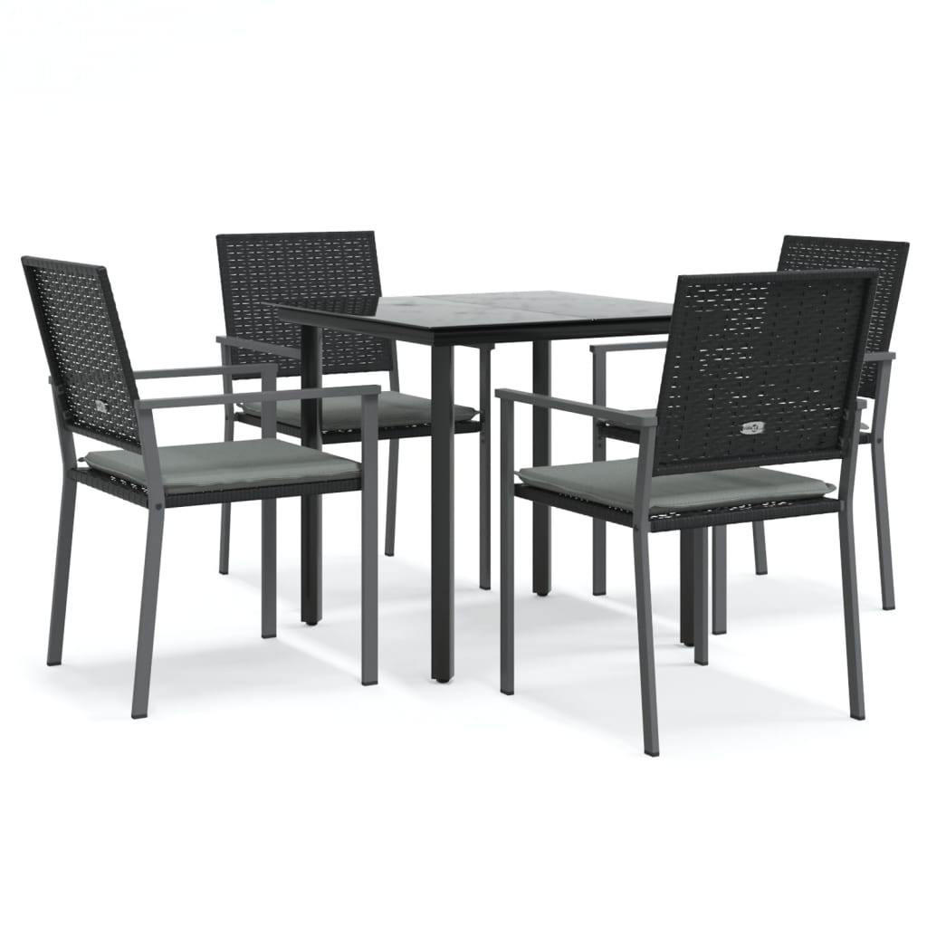5 részes polyrattan és acél kerti étkezőgarnitúra párnával 2