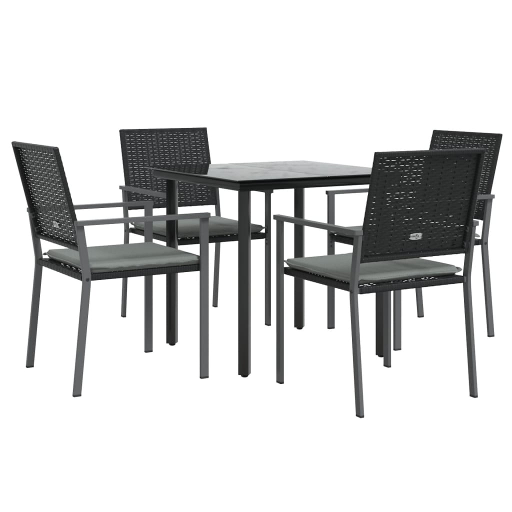 5 részes polyrattan és acél kerti étkezőgarnitúra párnával 3