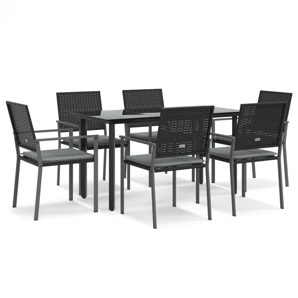 7 részes polyrattan és acél kerti étkezőgarnitúra párnával 2