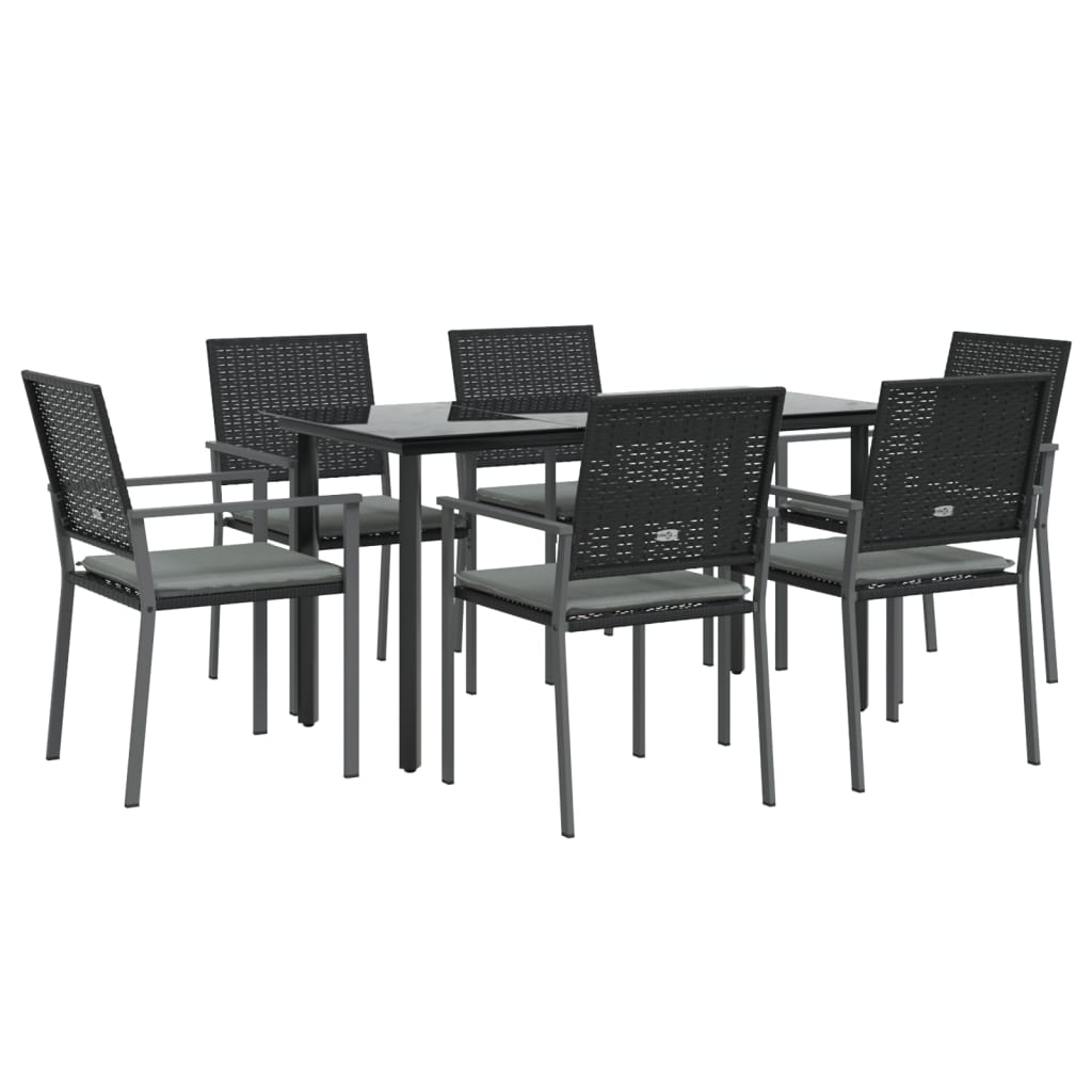 7 részes polyrattan és acél kerti étkezőgarnitúra párnával 3