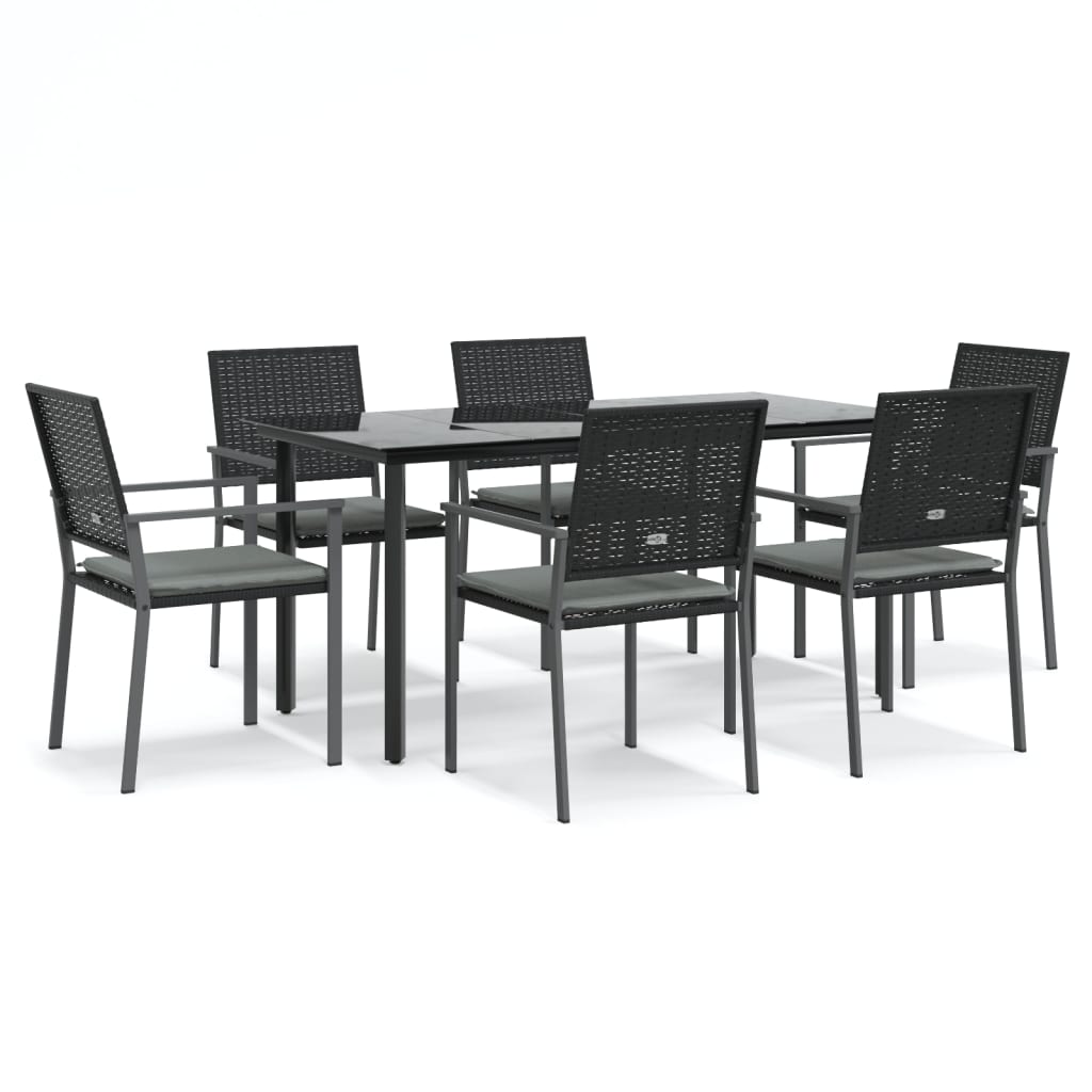 7 részes polyrattan és acél kerti étkezőgarnitúra párnával 2