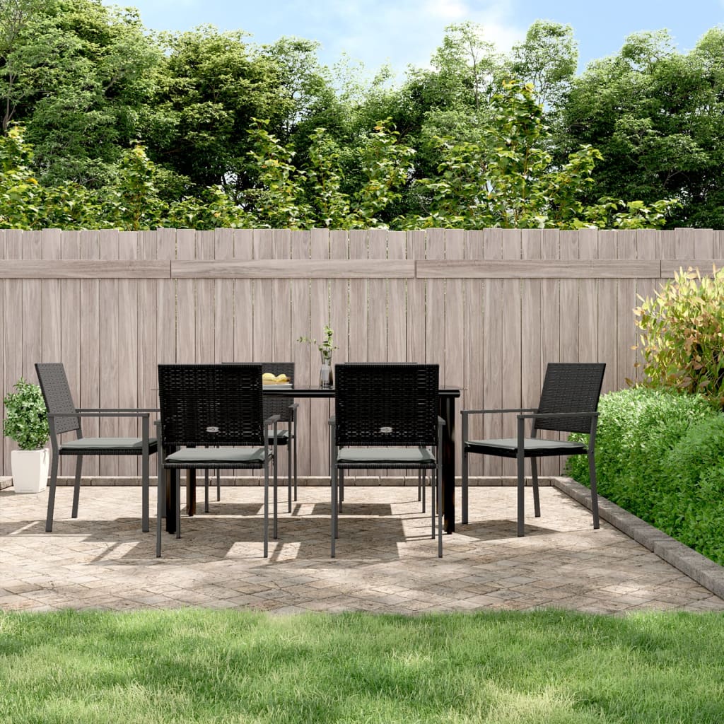 7 részes polyrattan és acél kerti étkezőgarnitúra párnával