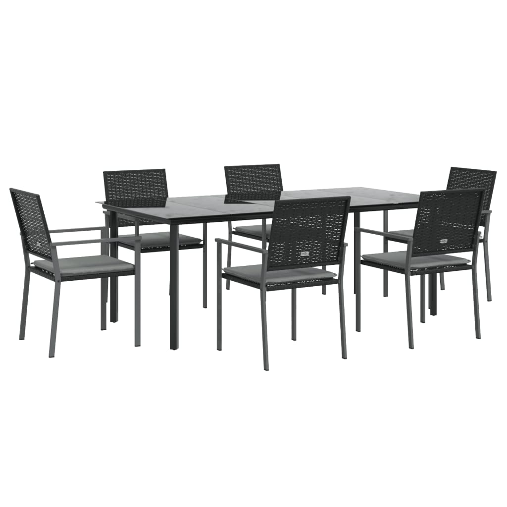7 részes polyrattan és acél kerti étkezőgarnitúra párnával 3