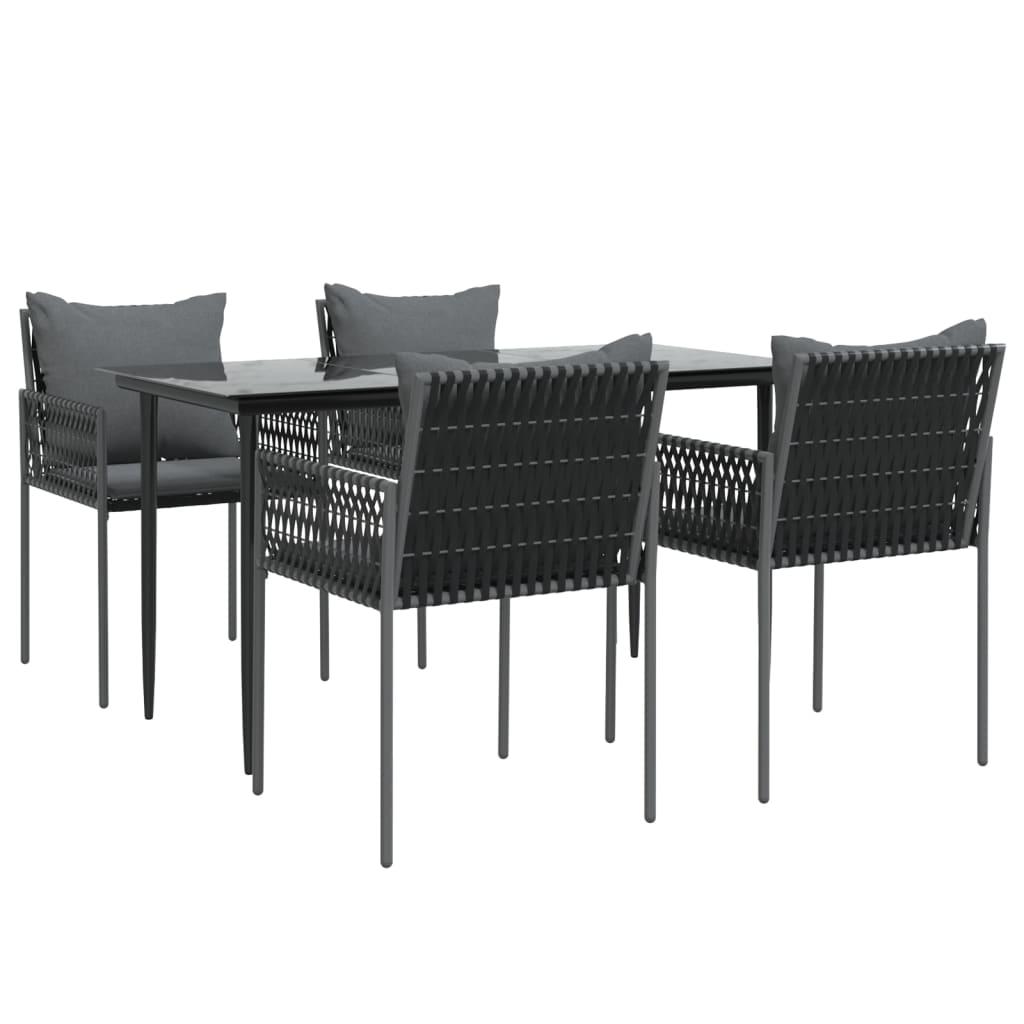 5 részes polyrattan és acél kerti étkezőgarnitúra párnával 3