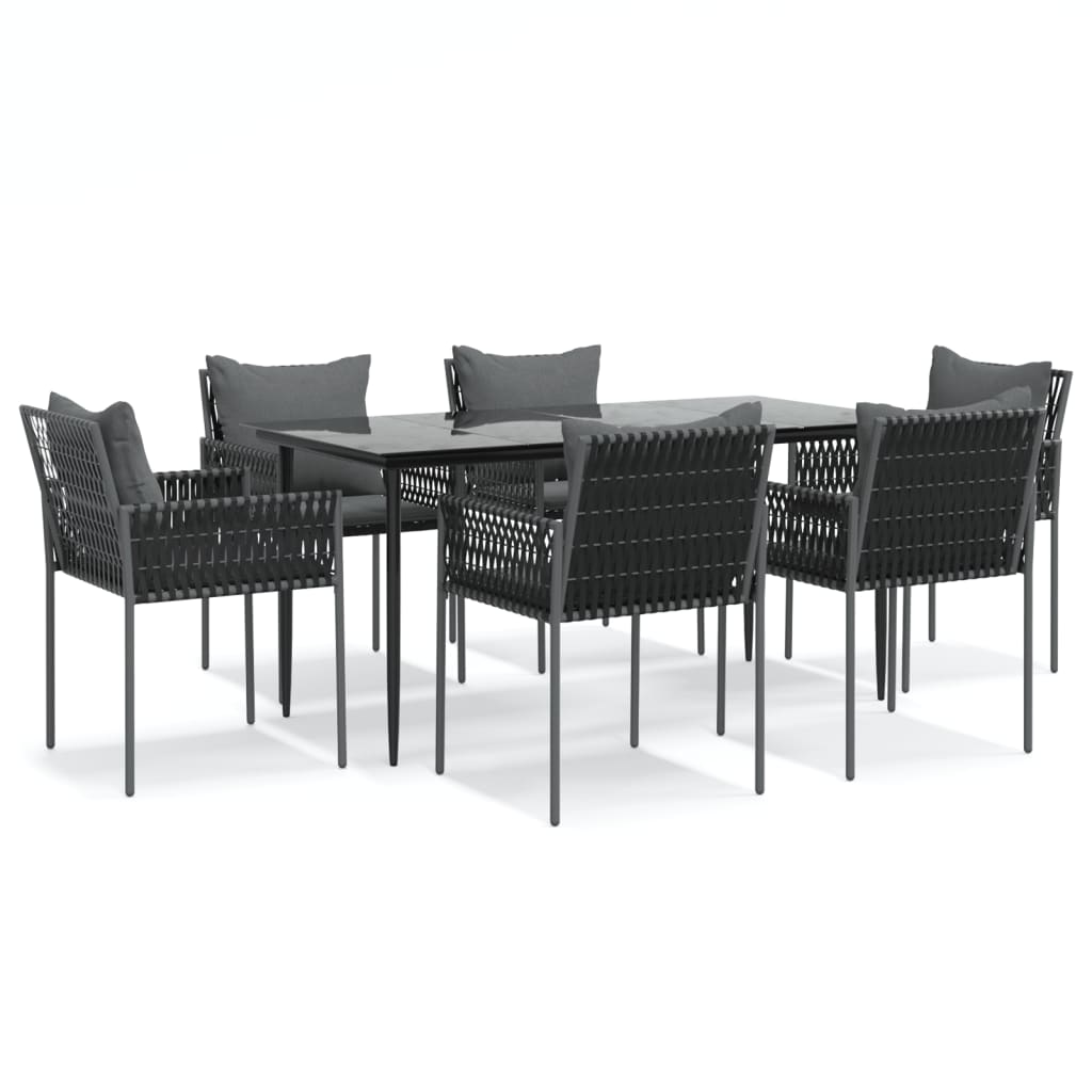 7 részes polyrattan és acél kerti étkezőgarnitúra párnával 2