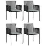 5 részes fekete polyrattan és acél kerti étkezőszett párnákkal 4