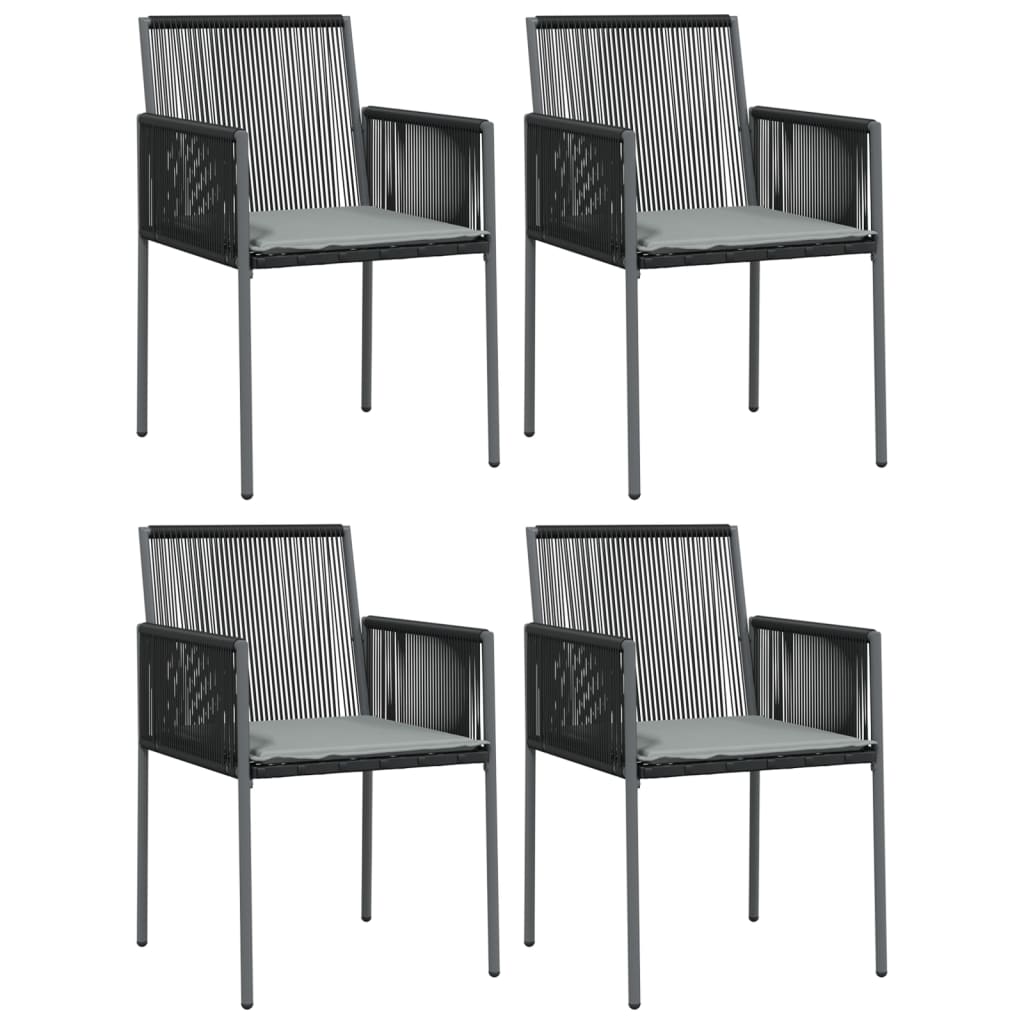 5 részes fekete polyrattan és acél kerti étkezőszett párnákkal 4