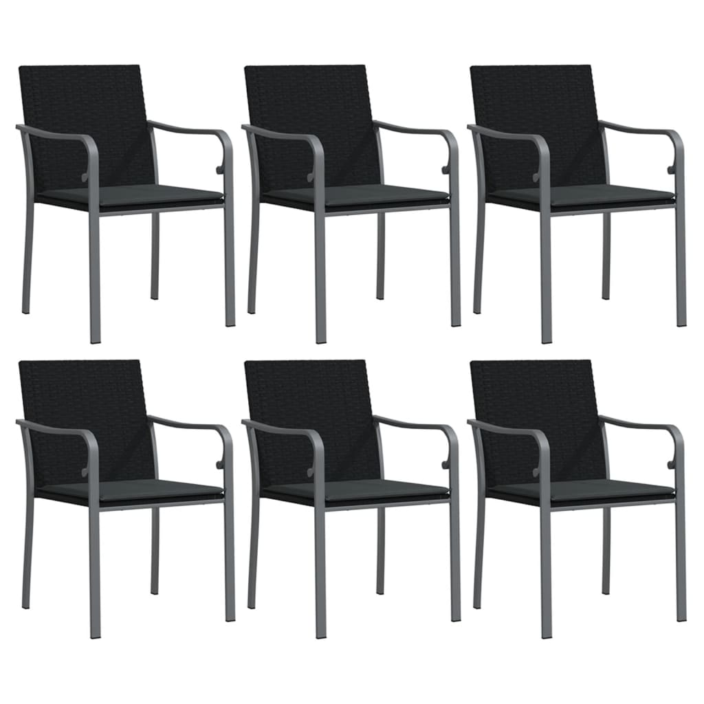 6 db fekete polyrattan kerti szék párnával 56x59x84 cm 2
