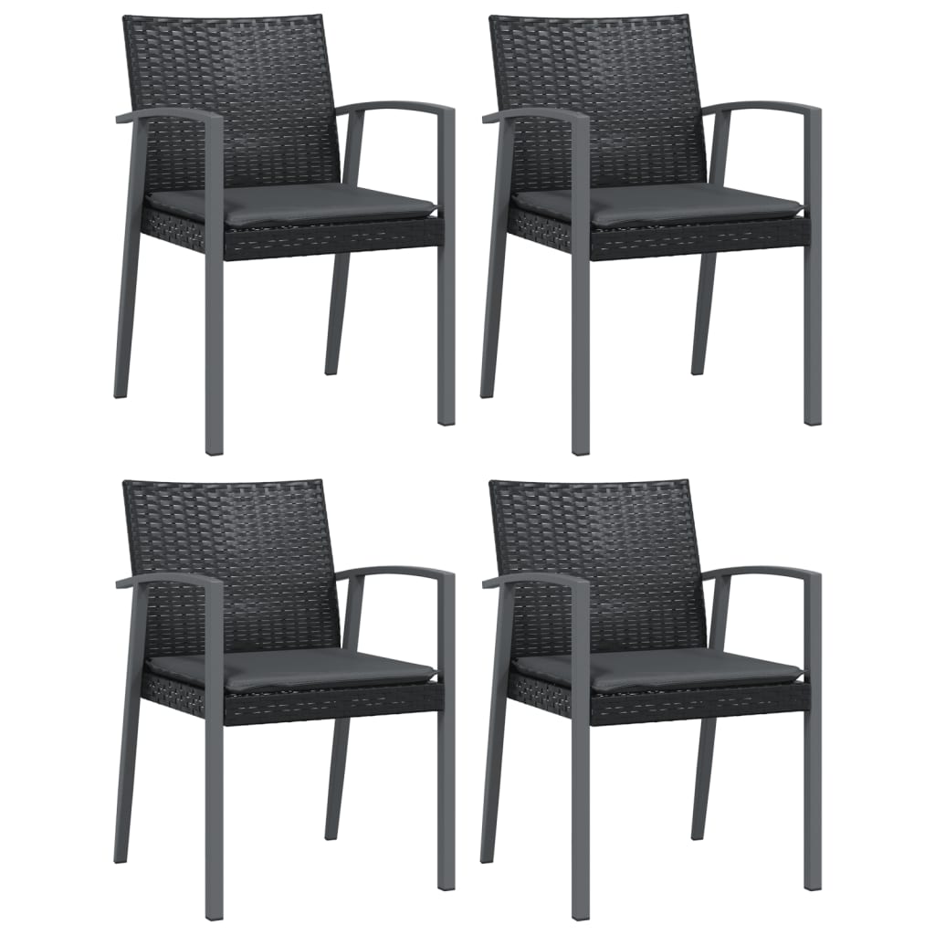 4 db fekete polyrattan kerti szék párnával 56,5x57x83 cm 2