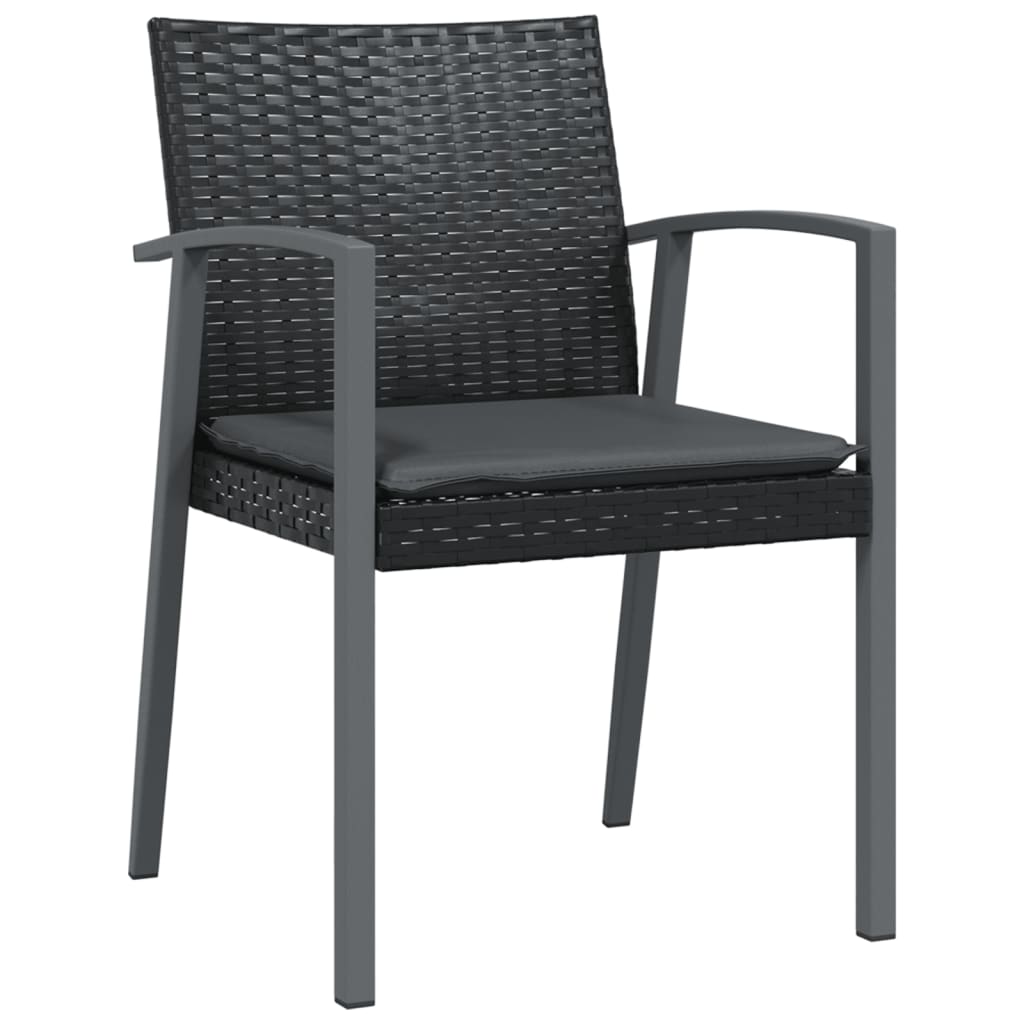 4 db fekete polyrattan kerti szék párnával 56,5x57x83 cm 3