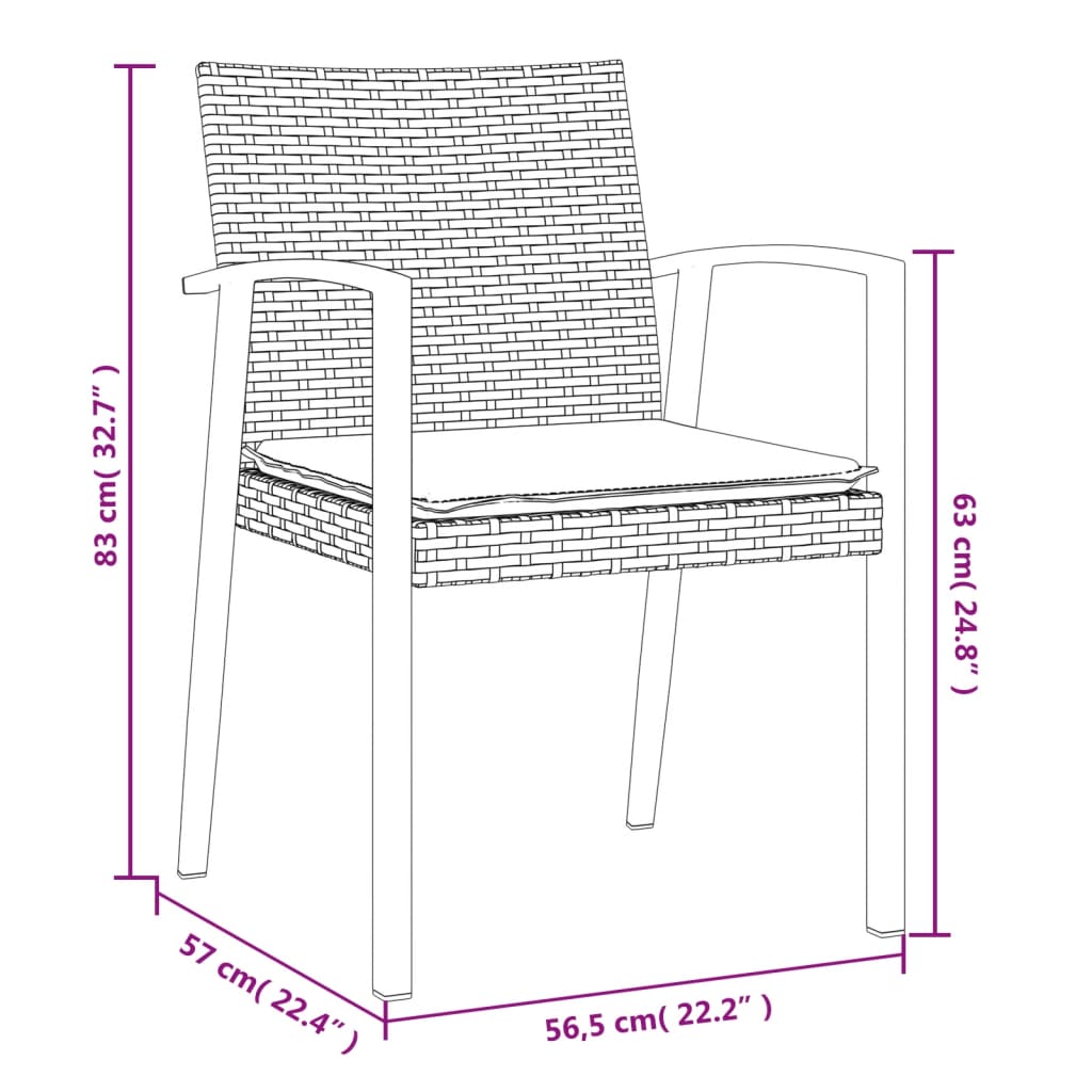 4 db fekete polyrattan kerti szék párnával 56,5x57x83 cm 9