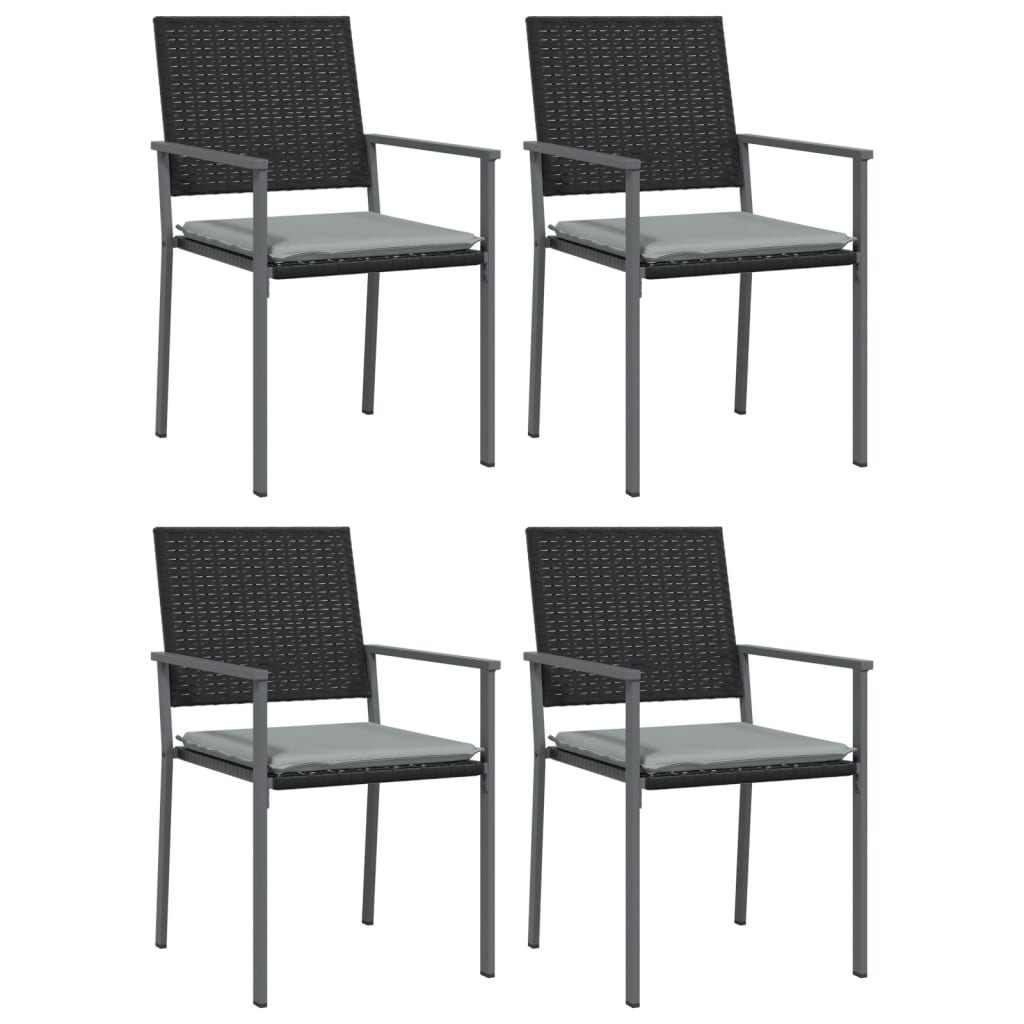 4 db fekete polyrattan kerti szék párnával 56x62,5x89 cm 2