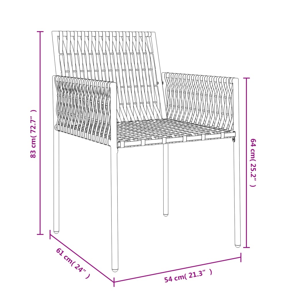 6 db barna polyrattan kerti szék párnával 54x61x83 cm 9