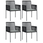4 db fekete polyrattan kerti szék párnával 54x60,5x83,5 cm 2