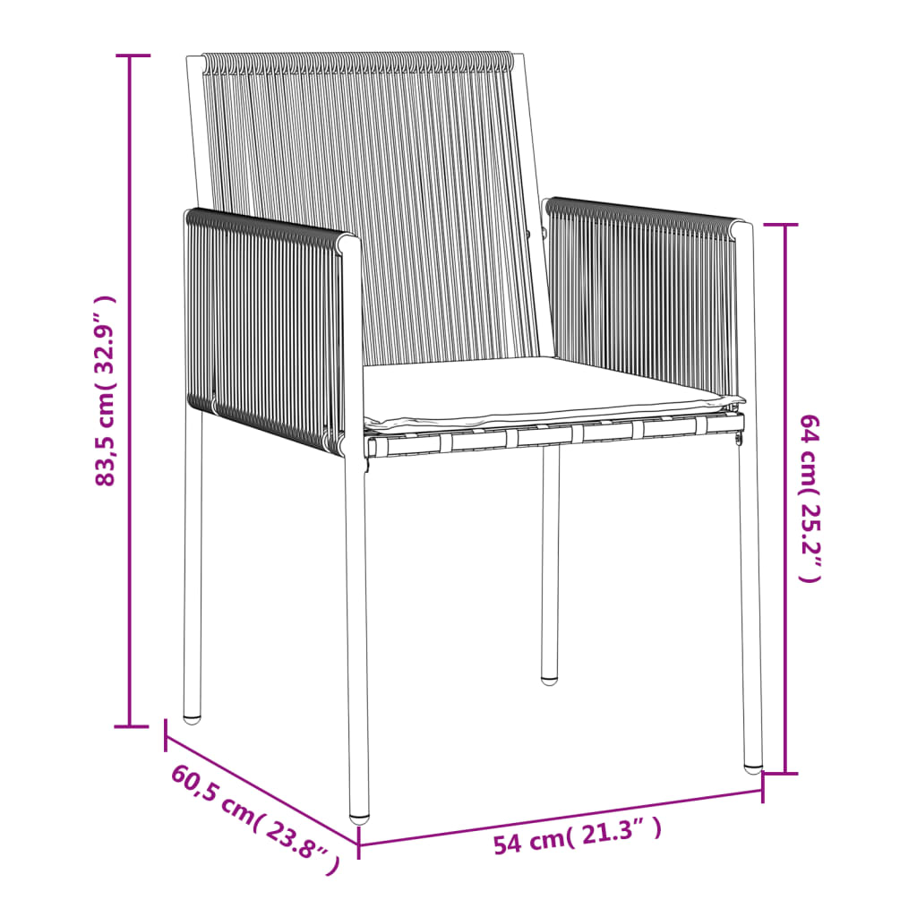 4 db fekete polyrattan kerti szék párnával 54x60,5x83,5 cm 9