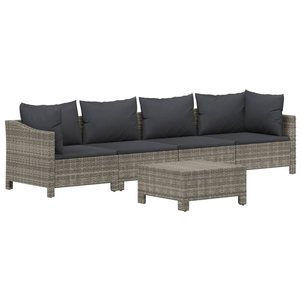 5 részes szürke polyrattan kerti ülőgarnitúra párnákkal 3