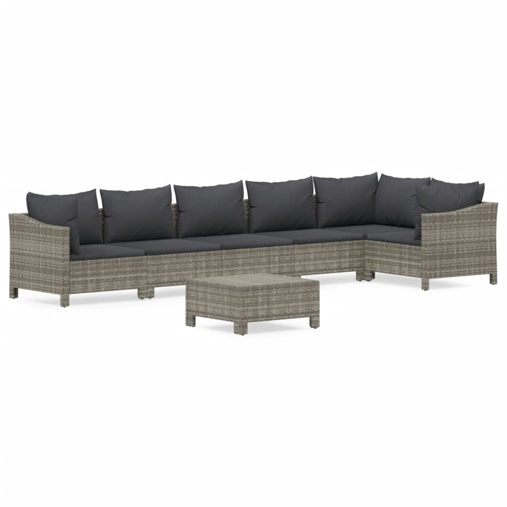 7 részes szürke polyrattan kerti ülőgarnitúra párnákkal 2