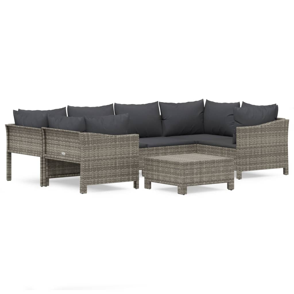 7 részes szürke polyrattan kerti ülőgarnitúra párnákkal 2