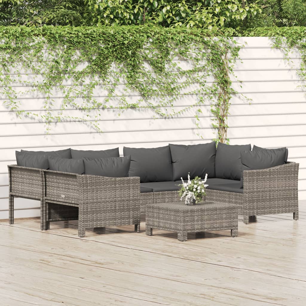 7 részes szürke polyrattan kerti ülőgarnitúra párnákkal