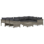 10 részes szürke polyrattan kerti ülőgarnitúra párnákkal 2