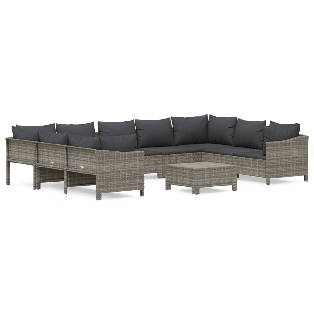 10 részes szürke polyrattan kerti ülőgarnitúra párnákkal 2