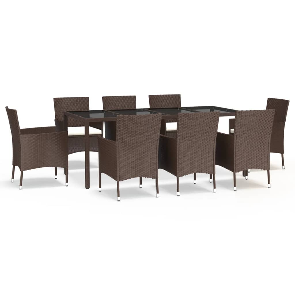 9 részes barna polyrattan kerti étkezőgarnitúra párnákkal 2