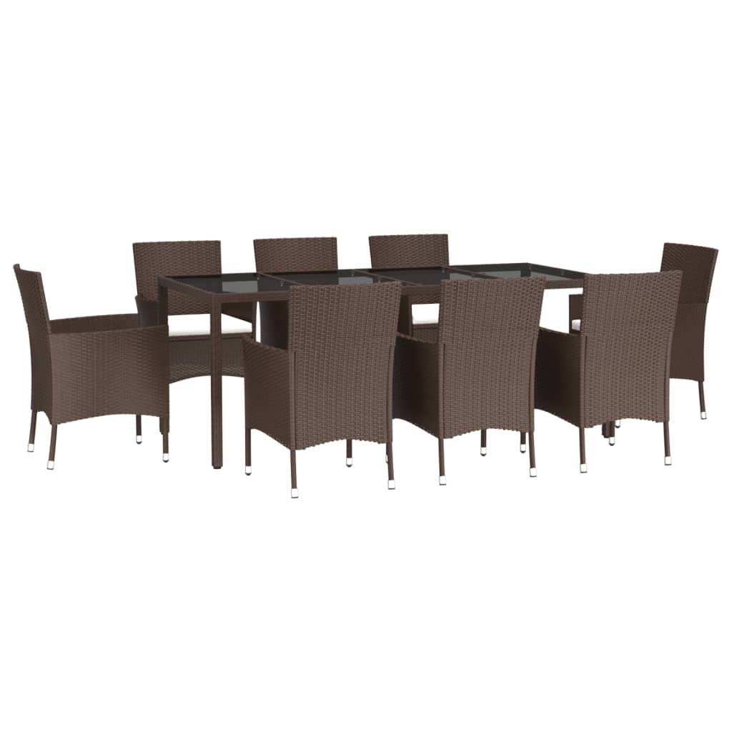 9 részes barna polyrattan kerti étkezőgarnitúra párnákkal 3