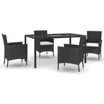 5 részes fekete polyrattan kerti étkezőgarnitúra párnákkal 2