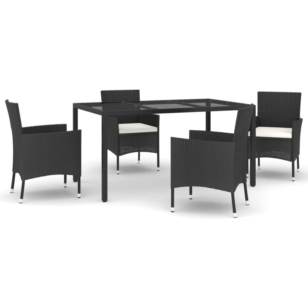 5 részes fekete polyrattan kerti étkezőgarnitúra párnákkal 2