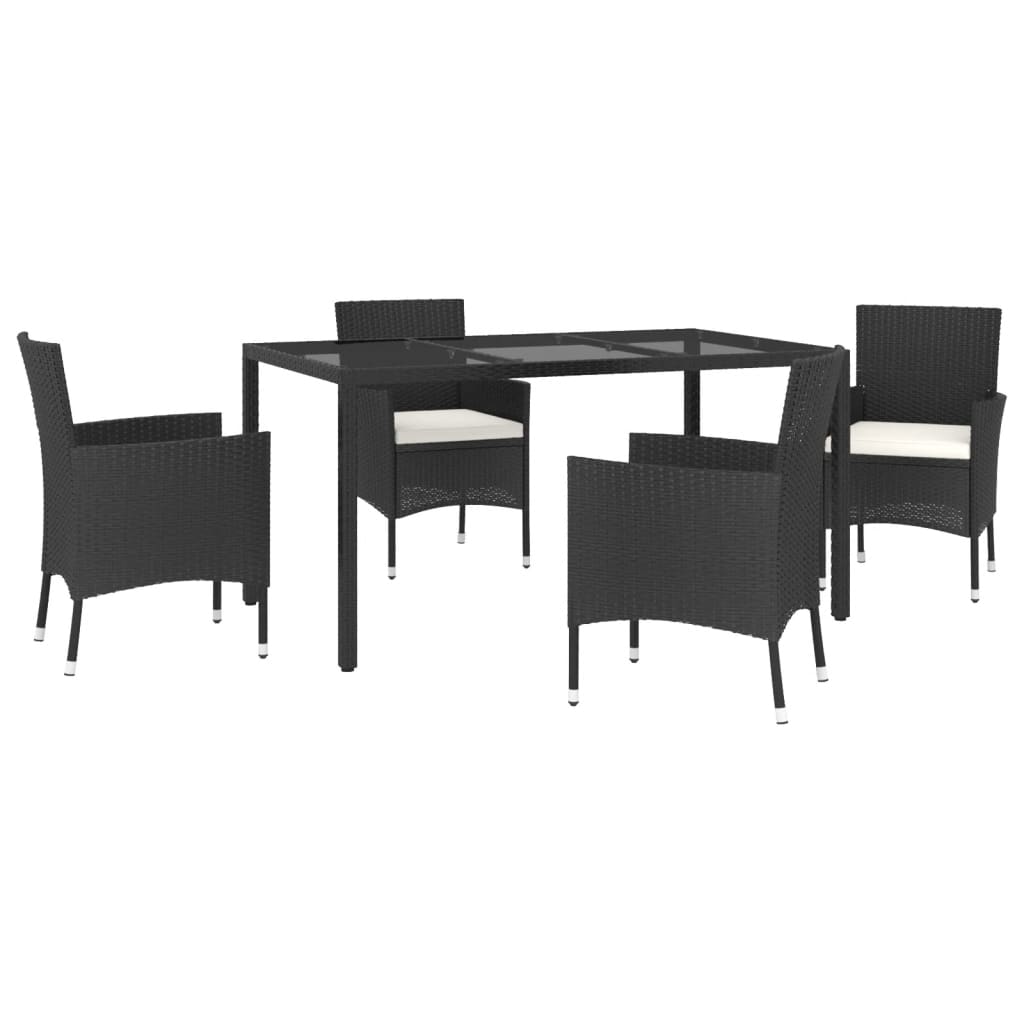 5 részes fekete polyrattan kerti étkezőgarnitúra párnákkal 3