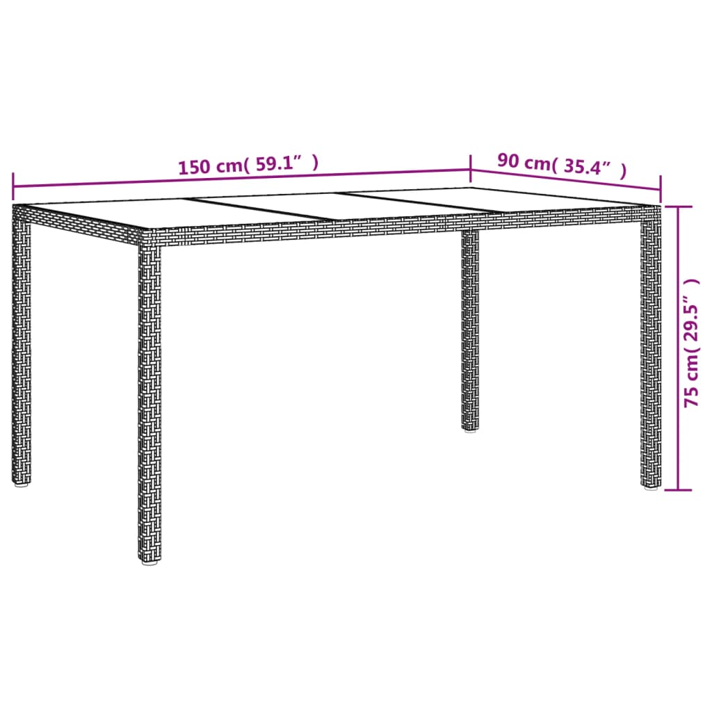 5 részes fekete polyrattan kerti étkezőgarnitúra párnákkal 10