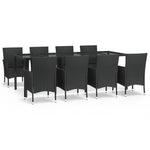 9 részes fekete polyrattan kerti étkezőgarnitúra párnákkal 2
