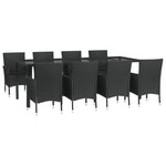 9 részes fekete polyrattan kerti étkezőgarnitúra párnákkal 3