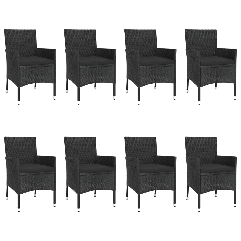 9 részes fekete polyrattan kerti étkezőgarnitúra párnákkal 4