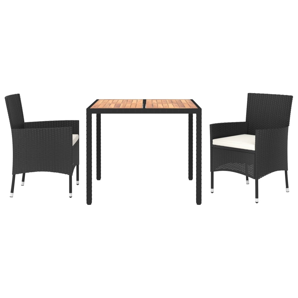 3 részes fekete polyrattan kerti étkezőgarnitúra párnákkal 3