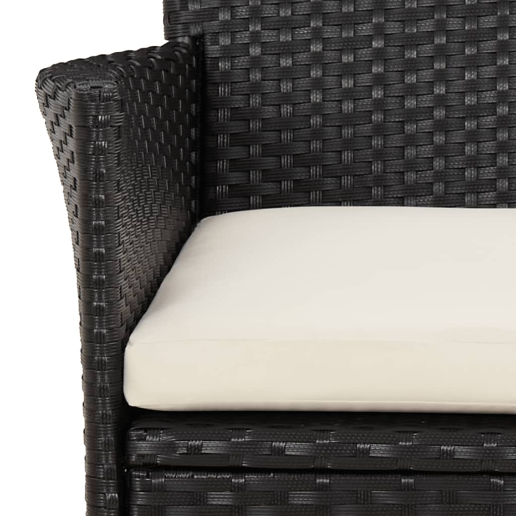 3 részes fekete polyrattan kerti étkezőgarnitúra párnákkal 7
