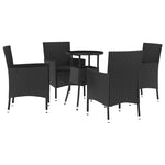 5 részes fekete polyrattan kerti bisztrógarnitúra párnákkal 2