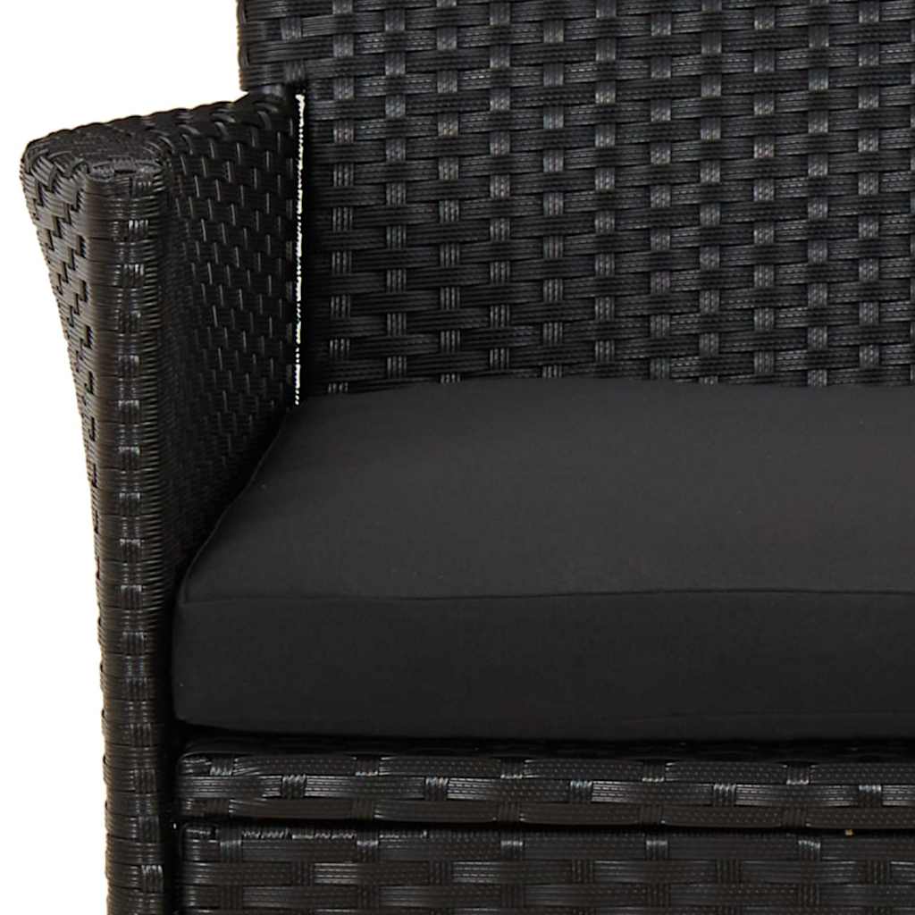5 részes fekete polyrattan kerti bisztrógarnitúra párnákkal 6