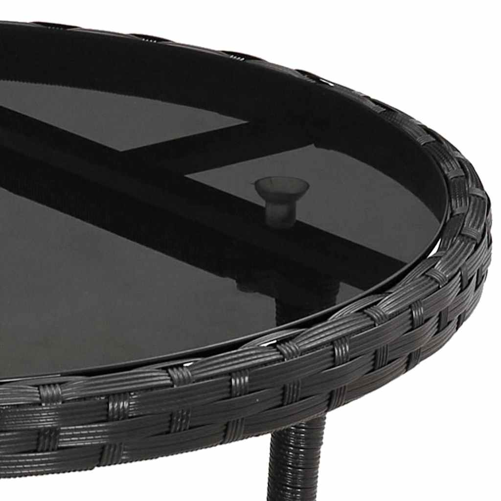 5 részes fekete polyrattan kerti bisztrógarnitúra párnákkal 7