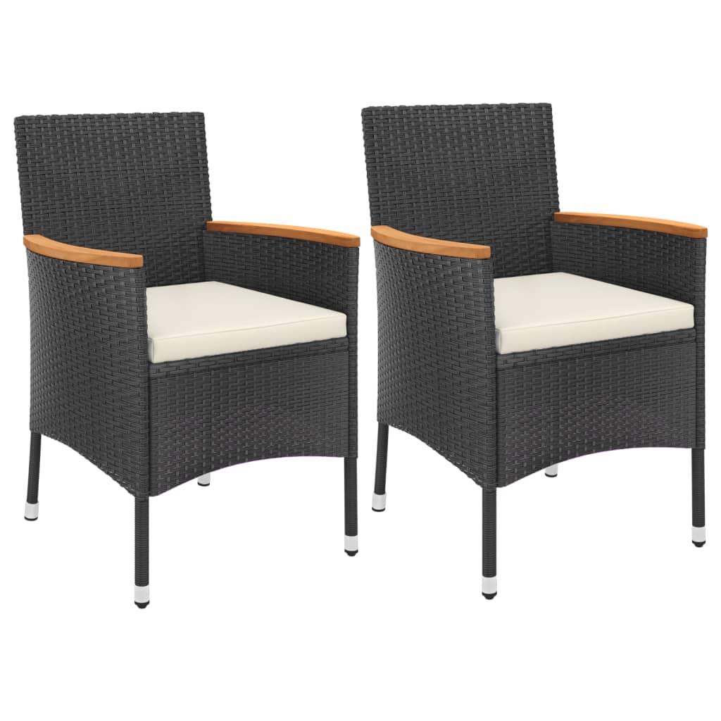 3 részes fekete polyrattan kerti bisztrógarnitúra párnákkal 3
