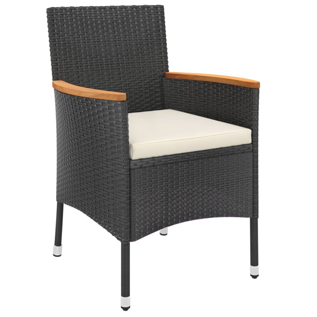 3 részes fekete polyrattan kerti bisztrógarnitúra párnákkal 4