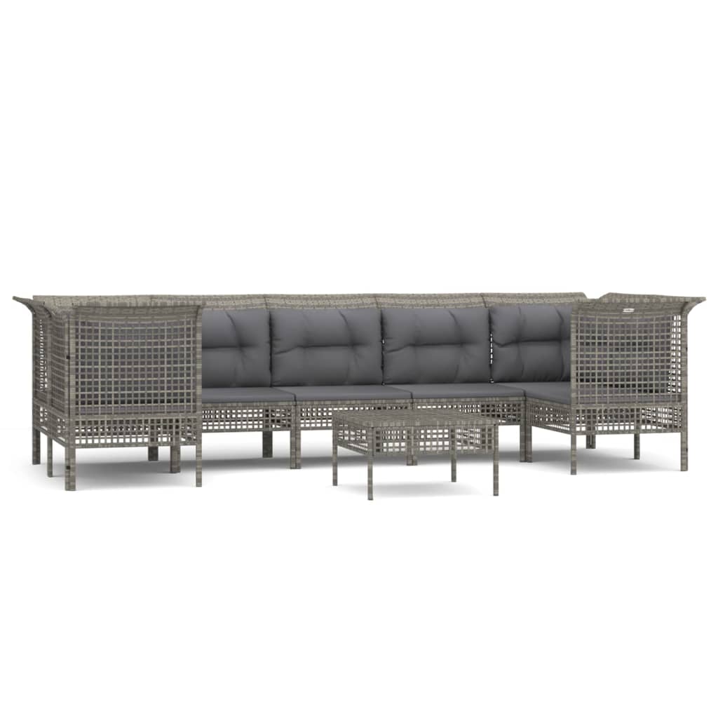 8 részes szürke polyrattan kerti ülőgarnitúra párnákkal 2