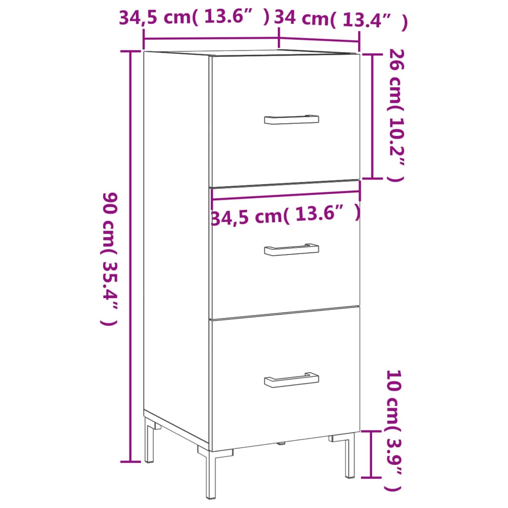Magasfényű fehér szerelt fa tálalószekrény 34,5 x 34 x 90 cm 12