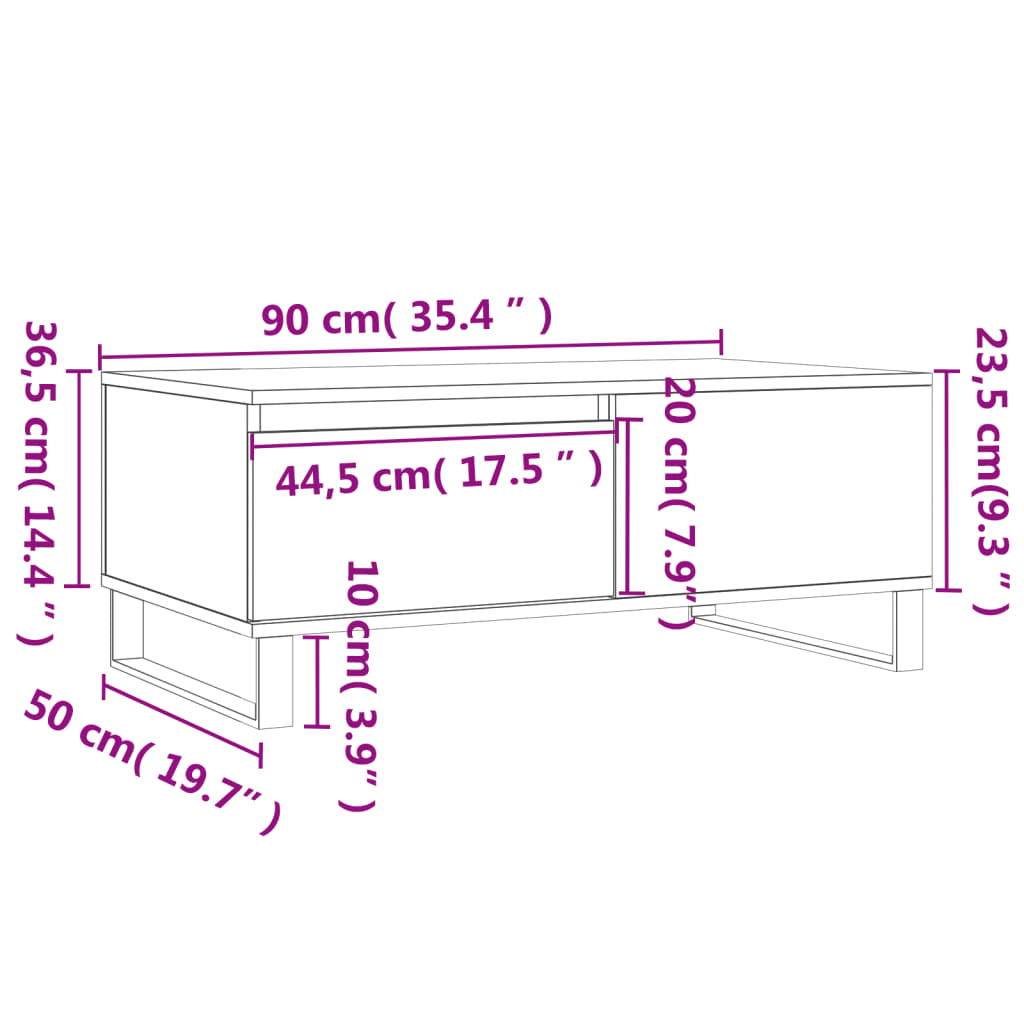 Betonszürke szerelt fa dohányzóasztal 90x50x36,5 cm 11
