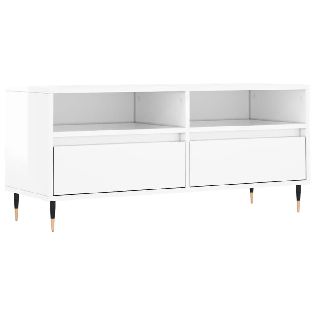 Magasfényű fehér szerelt fa TV-szekrény 100 x 34,5 x 44,5 cm 2