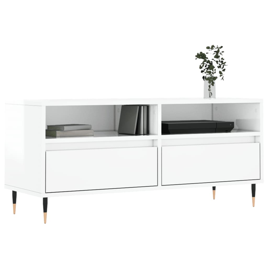 Magasfényű fehér szerelt fa TV-szekrény 100 x 34,5 x 44,5 cm 3