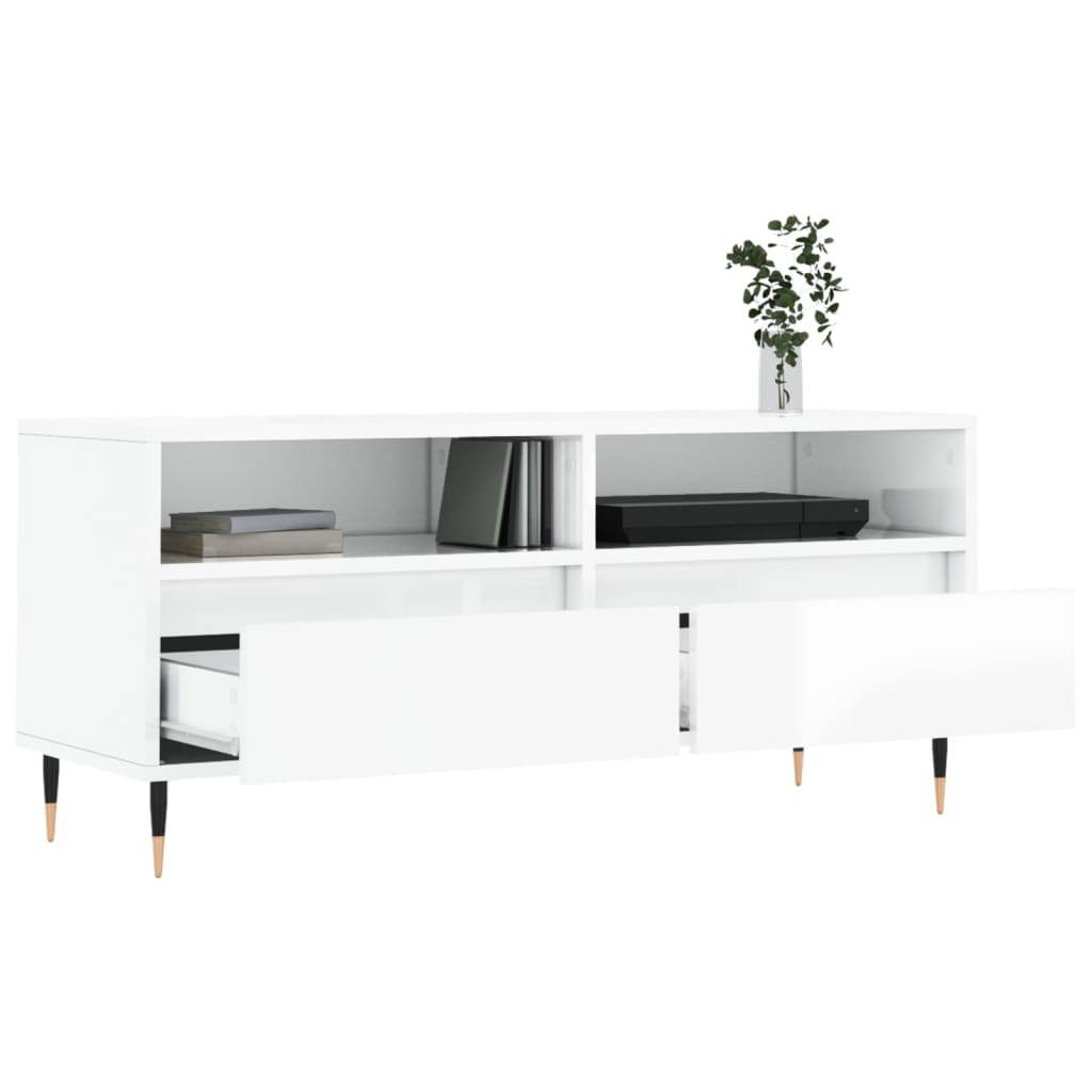 Magasfényű fehér szerelt fa TV-szekrény 100 x 34,5 x 44,5 cm 4