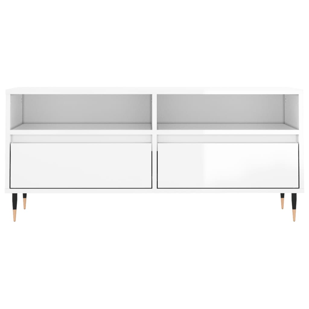Magasfényű fehér szerelt fa TV-szekrény 100 x 34,5 x 44,5 cm 5