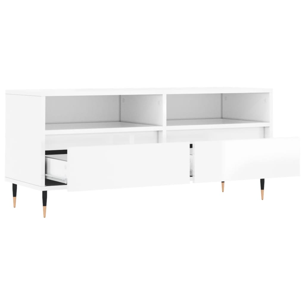 Magasfényű fehér szerelt fa TV-szekrény 100 x 34,5 x 44,5 cm 6