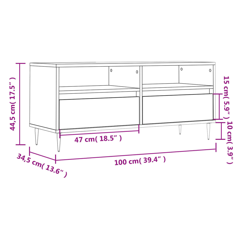 Betonszürke szerelt fa TV-szekrény 100x34,5x44,5 cm 11